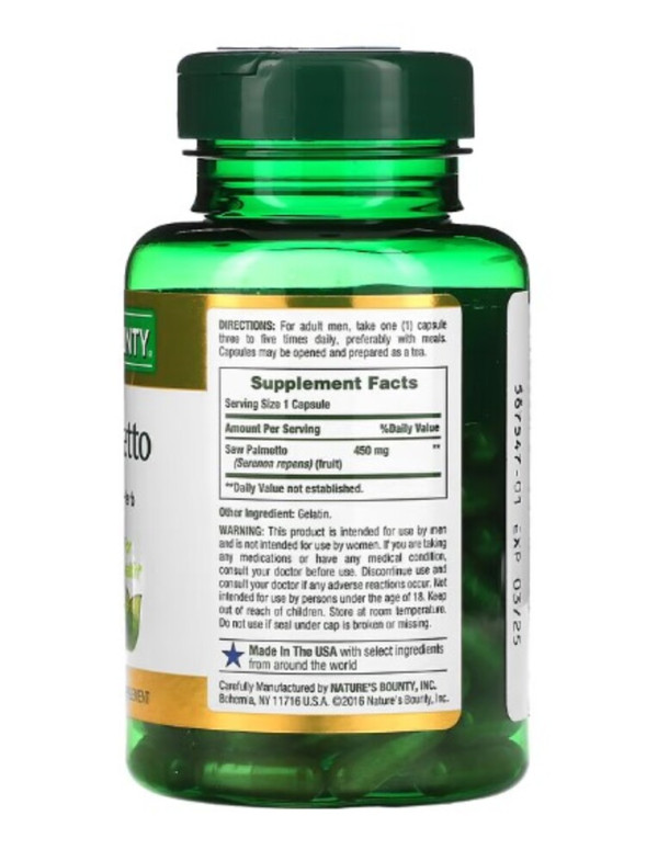 Nature's Bounty, Saw Palmetto, 450 mg, 100 Capsules