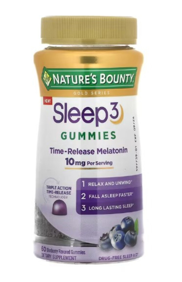 Nature's Bounty, Sleep 3 Gummies, Blueberry, 10 mg, 60 Gummies (5 mg per Gummy)