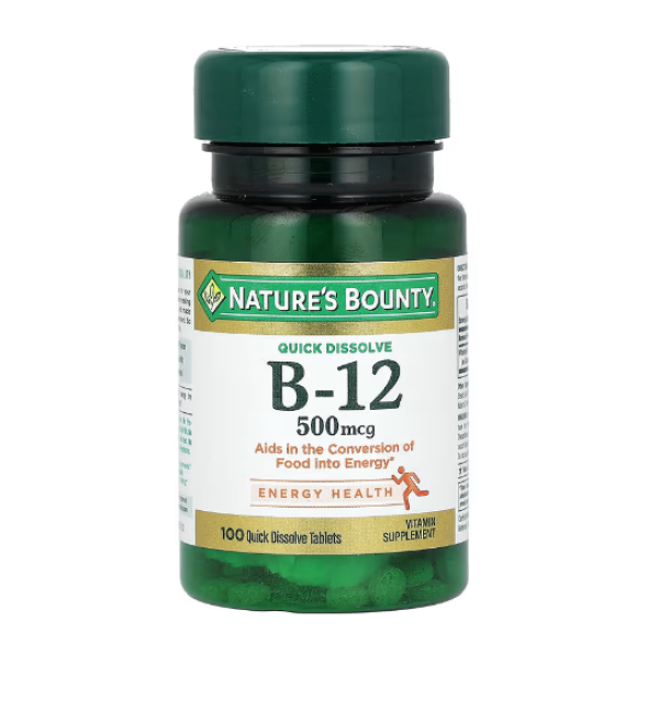 Nature's Bounty, Vitamin B-12, Natural Cherry, 500 mcg, 100 Quick Dissolve Tablets