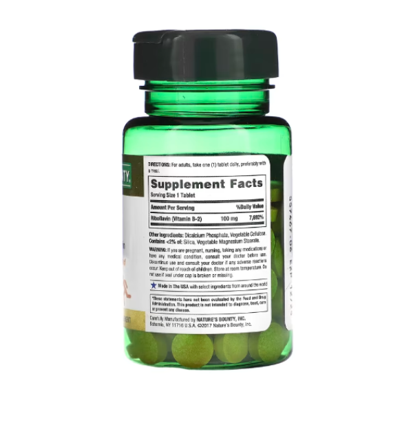 Nature's Bounty, Vitamin B-2, 100 mg, 100 Coated Tablets