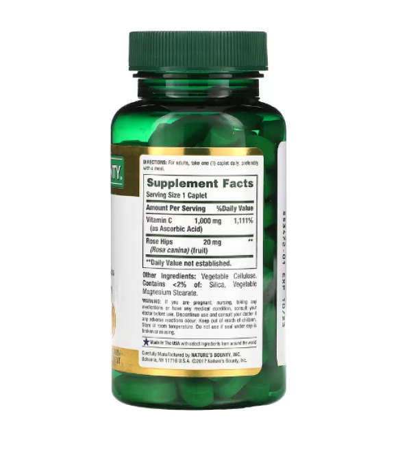 Nature's Bounty, Vitamin C with Rose Hips, 1,000 mg, 100 Coated Caplets