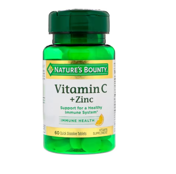 Nature's Bounty, Vitamin C + Zinc, Natural Citrus Flavor, 60 Quick Dissolve Tablets