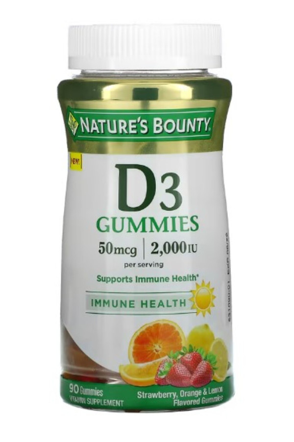 Nature's Bounty, Vitamin D3 Gummies, Strawberry, Orange & Lemon, 2,000 IU, 90 Gummies (25 mcg (1,000 IU) per Gummy)