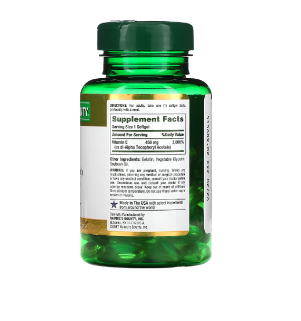 Nature's Bounty, Vitamin E, Pure Dl-Alpha, 450 mg (1,000 IU), 60 Rapid Release Softgels
