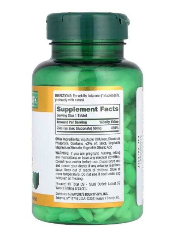 Nature's Bounty, Zinc, 50 mg, 200 Tablets