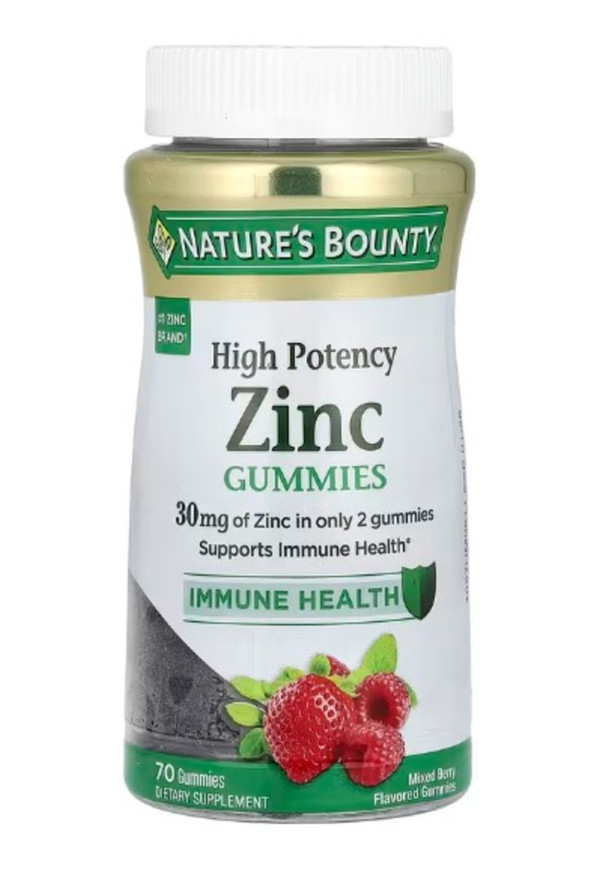 Nature's Bounty, Zinc Gummies, High Potency, Mixed Berry, 30 mg, 70 Gummies (15 mg Per Gummy)