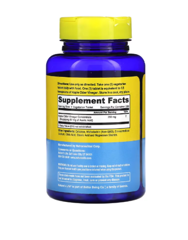 Nature's Life, Apple Cider Vinegar, 250 mg, 250 Tablets