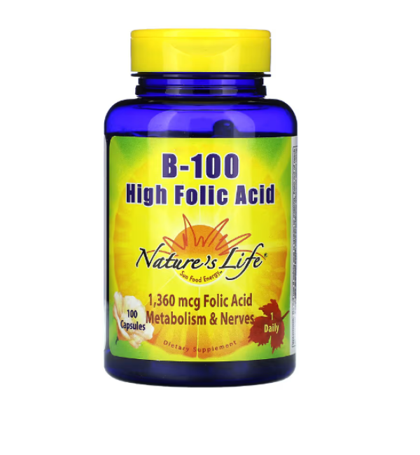 Nature's Life, B-100, High Folic Acid, 100 Capsules
