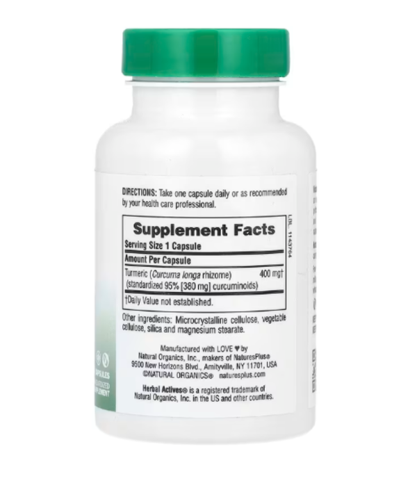 Nature's Plus, Herbal Actives, Turmeric, 400 mg, 60 Veggie Caps