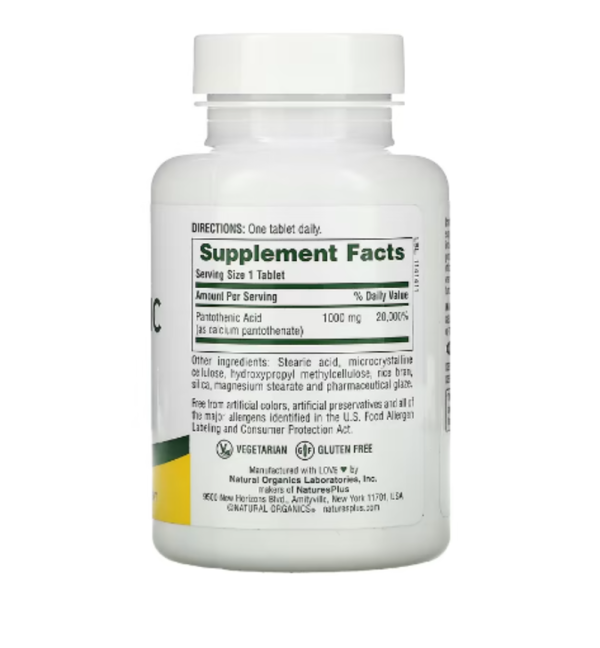 Nature's Plus, Pantothenic Acid, 1000 mg, 60 Tablets