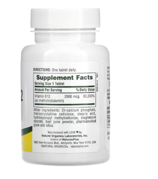 Nature's Plus, Vitamin B-12, 2000 mcg, 60 Tablets