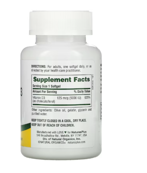 Nature's Plus, Vitamin D3, 5000 IU, 60 Softgels