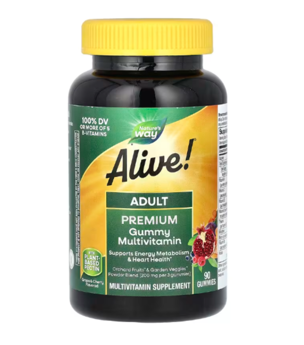 Nature's Way, Alive! Adult Premium Gummies Multivitamin, Grape and Cherry, 90 Gummies