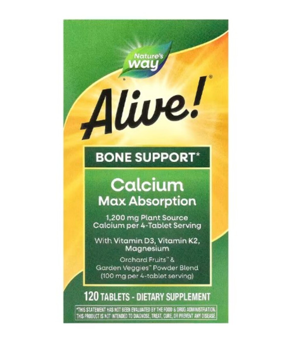 Nature's Way, Alive!, Calcium, Bone Support, 1,300 mg, 120 Tablets (325 mg per Tablet)