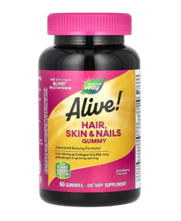 Nature's Way, Alive! Hair, Skin & Nails Gummies, Strawberry, 60 Gummies