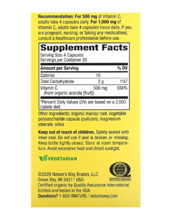 Nature's Way, Alive!, Immune Support Vitamin C, 120 Vegetarian Capsules