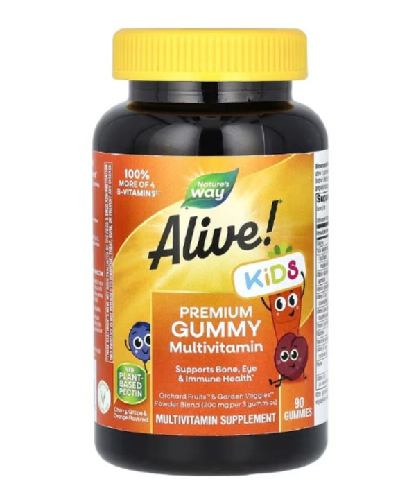 Nature's Way, Alive! Kids, Premium Multivitamin, Cherry, Orange & Grape, 90 Gummies