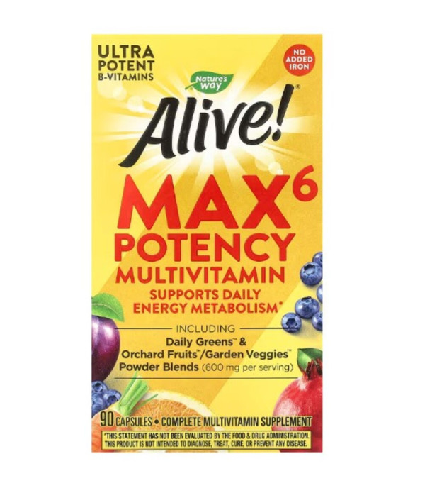 Nature's Way, Alive! Max6 Potency Multivitamin, No Added Iron, 90 Capsules