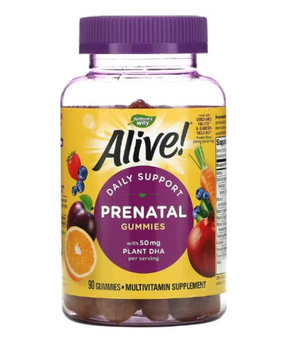 Nature's Way, Alive! Prenatal with Plant DHA, Orange & Raspberry Lemonade, 90 Gummies