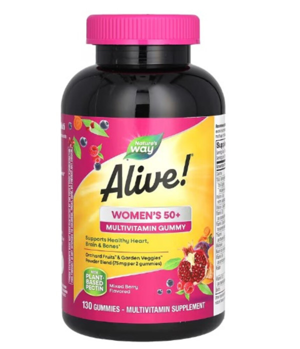 Nature's Way, Alive! Women's 50+ Gummy Multivitamins, Mixed Berry, 130 Gummies