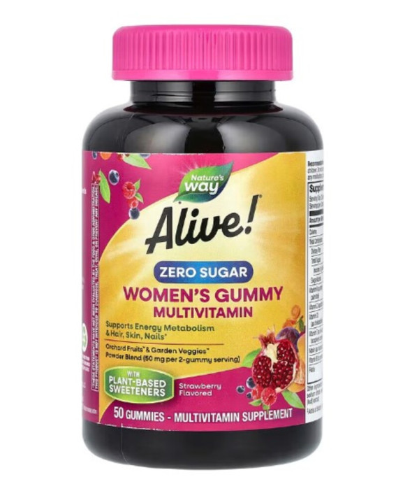 Nature's Way, Alive! Women's Gummy Multivitamin, Zero Sugar, Strawberry, 50 Gummies