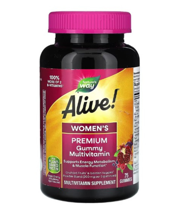 Nature's Way, Alive! Women's Premium Gummy Multivitamin, Grape, Cherry & Blueberry Acai, 75 Gummies