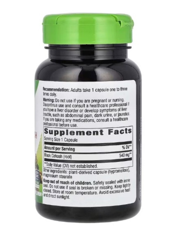 Nature's Way, Black Cohosh Root, 540 mg, 100 Vegan Capsules