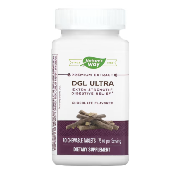 Nature's Way, DGL Ultra, Extra Strength Digestive Relief, Chocolate, 75 mg, 90 Chewable Tablets