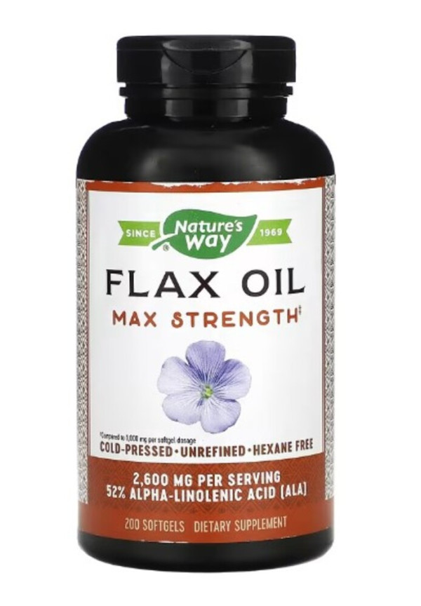 Nature's Way, Flax Oil, Max Strength, 2,600 mg, 200 Softgels (1,300 mg per Softgel)