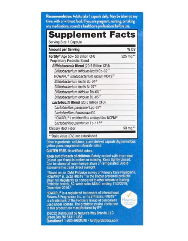 Nature's Way, Fortify, Ages 50+ Probiotic + Prebiotics, Extra Strength , 50 Billion, 30 Delayed-Release Capsules