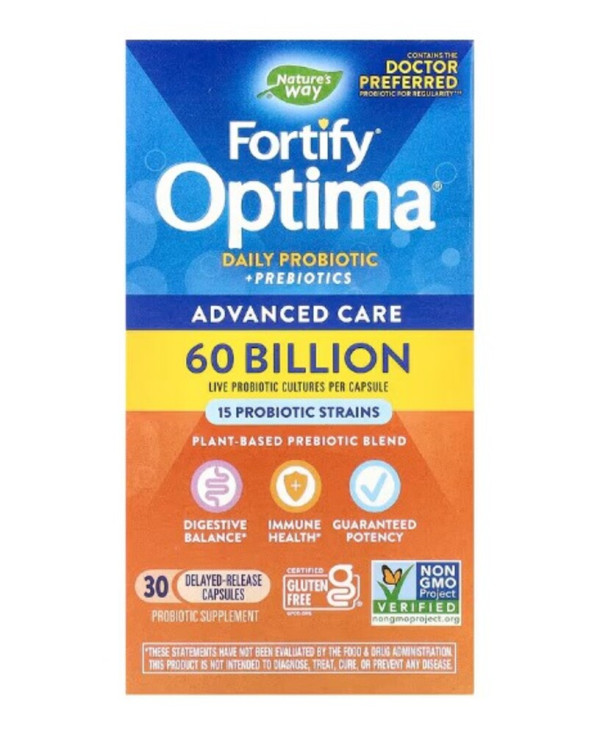 Nature's Way, Fortify Optima, Daily Probiotic + Prebiotics, 60 Billion, 30 Delayed-Release Capsules