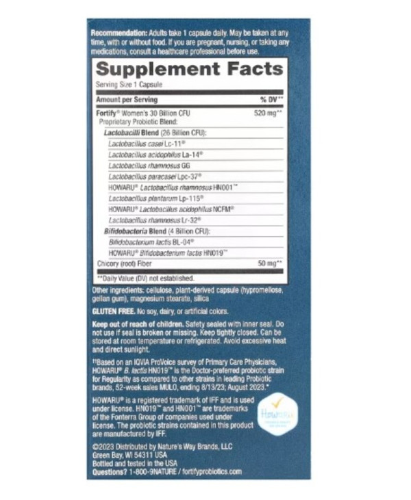 Nature's Way, Fortify, Women's Probiotic + Prebiotics, Everyday Care, 30 Billion, 30 Delayed-Release Capsules