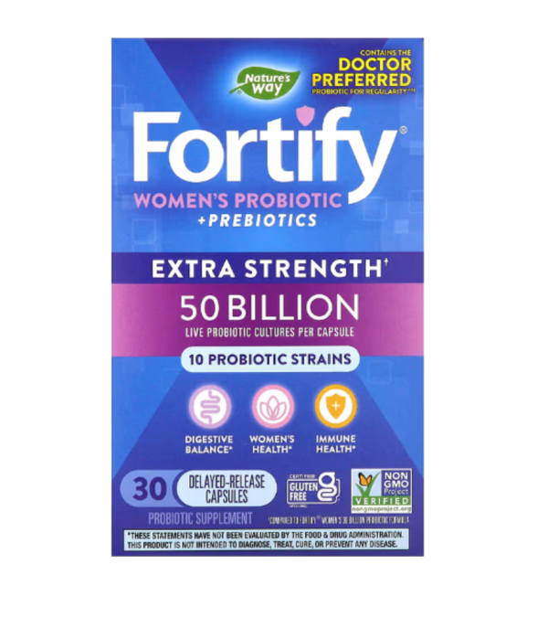 Nature's Way, Fortify Women's Probiotic + Prebiotics, Extra Strength, 50 Billion, 30 Delayed-Release Capsules