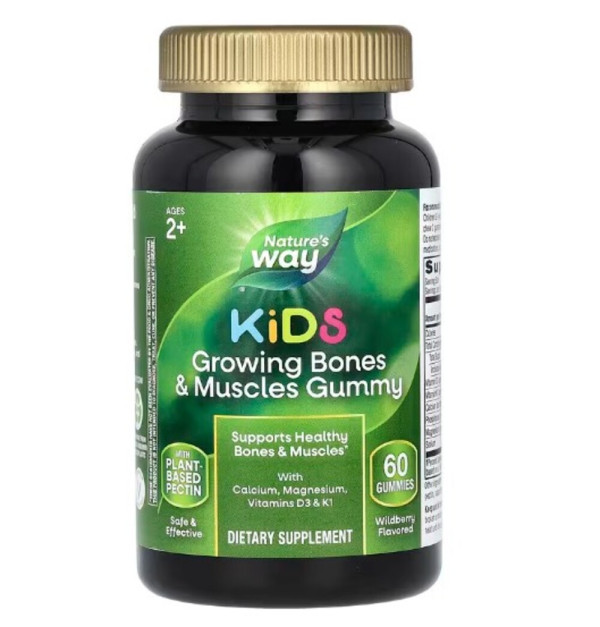 Nature's Way, Kids, Growing Bones & Muscles Gummy, Ages 2 +, Wildberry, 60 Gummies