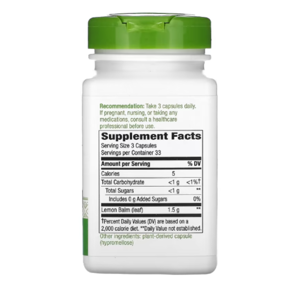 Nature's Way, Melissa, Lemon Balm Leaf, 1,500 mg, 100 Vegan Capsules (500 mg per Capsule)