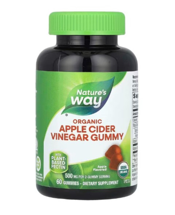 Nature's Way, Organic Apple Cider Vinegar Gummies, Apple, 500 mg, 60 Gummies (250 mg per Gummy)