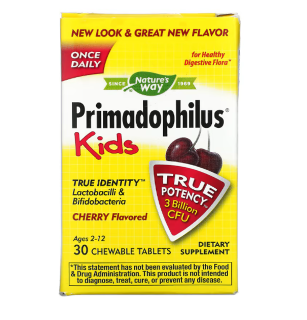 Nature's Way, Primadophilus, Kids, Age 2-12, Cherry , 3 Billion CFU, 30 Chewable Tablets