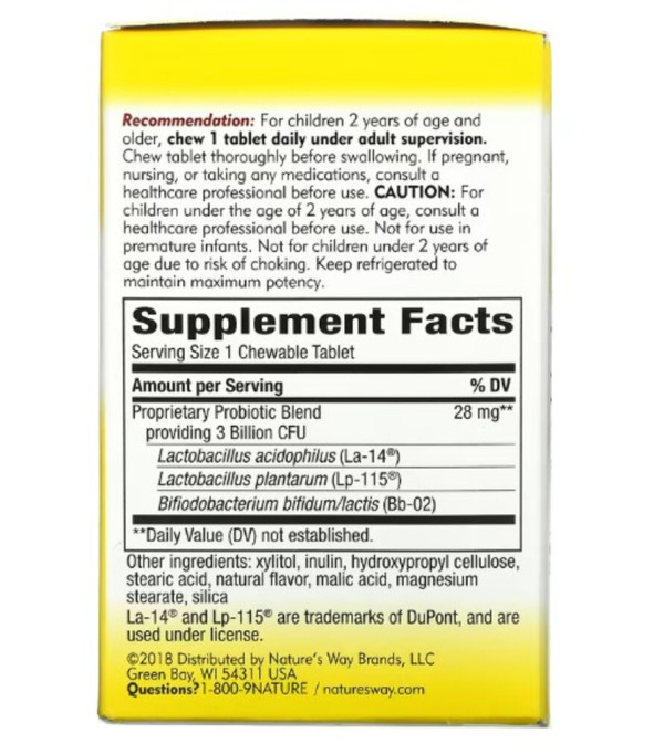 Nature's Way, Primadophilus, Kids, Age 2-12, Cherry , 3 Billion CFU, 60 Chewable Tablets