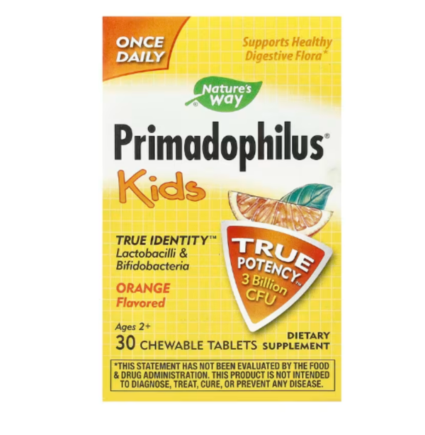 Nature's Way, Primadophilus, Kids, Age 2-12, Orange Flavored, 3 Billion CFU, 30 Chewable Tablets