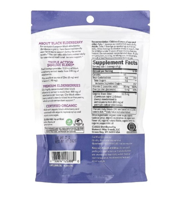 Nature's Way, Sambucus Elderberry, Organic Zinc Lozenges, Peppermint, 24 Lozenges