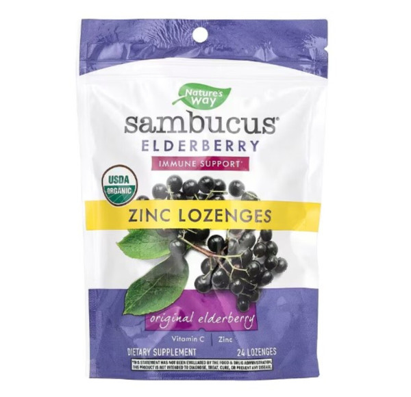 Nature's Way, Sambucus Elderberry, Zinc Lozenges, Original Elderberry, 24 Lozenges