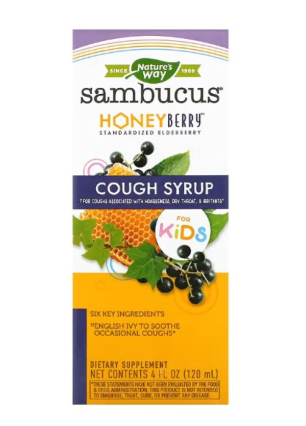 Nature's Way, Sambucus for Kids, HoneyBerry Cough Syrup, 4 fl oz (120 ml)