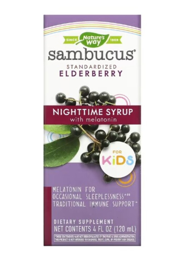 Nature's Way, Sambucus For Kids, Standardized Elderberry, Nighttime Syrup with Melatonin, 4 fl oz (120 ml)