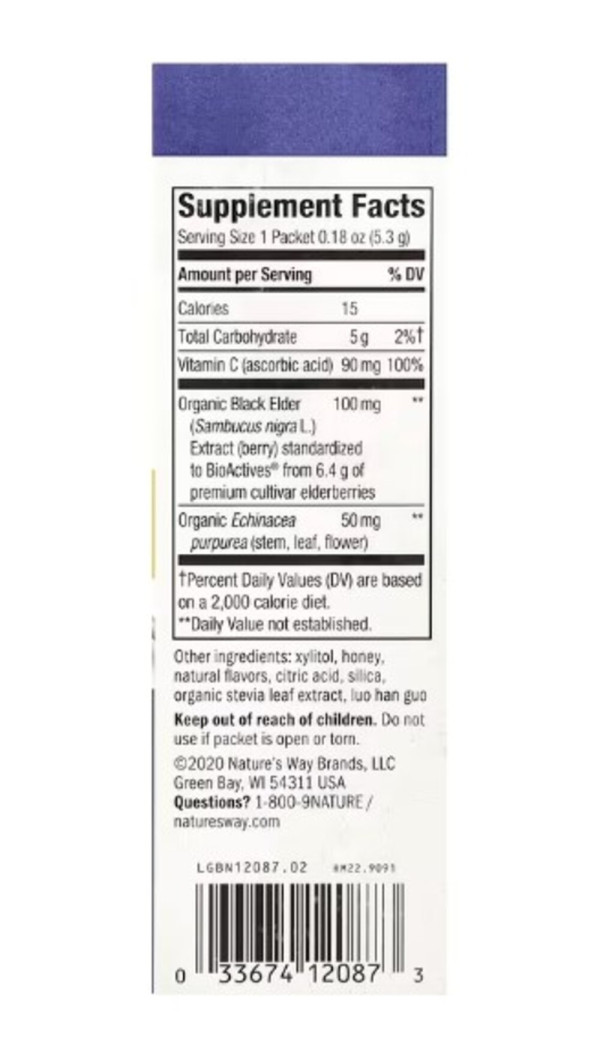 Nature's Way, Sambucus®, Hot Drink Mix, Standardized Elderberry, Honey Lemon-Berry, 10 Packets, 0.18 oz Each