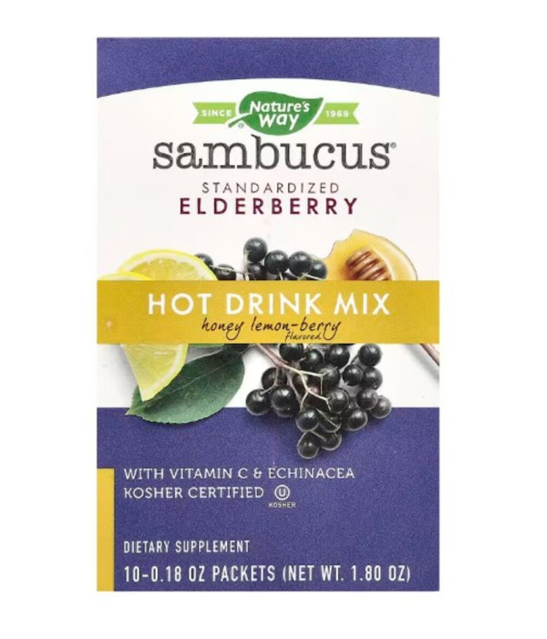 Nature's Way, Sambucus®, Hot Drink Mix, Standardized Elderberry, Honey Lemon-Berry, 10 Packets, 0.18 oz Each