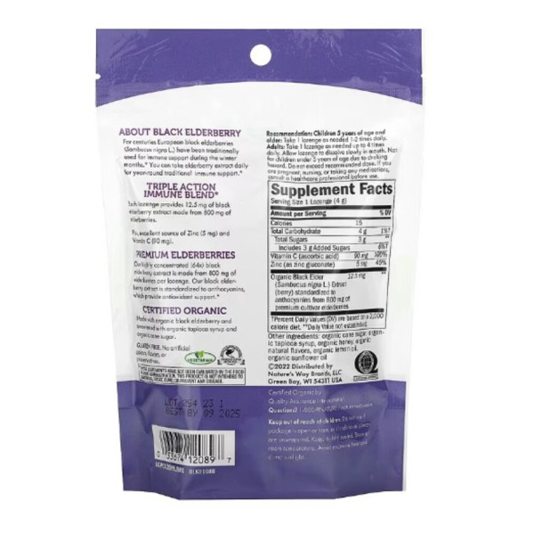 Nature's Way, Sambucus, Organic Elderberry Zinc Lozenges with Vitamin C, Honey Lemon, 24 Lozenges
