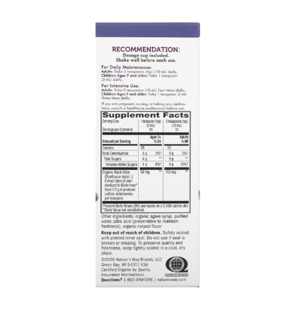 Nature's Way, Sambucus, Standardized Organic Elderberry, 4 fl oz (120 ml)