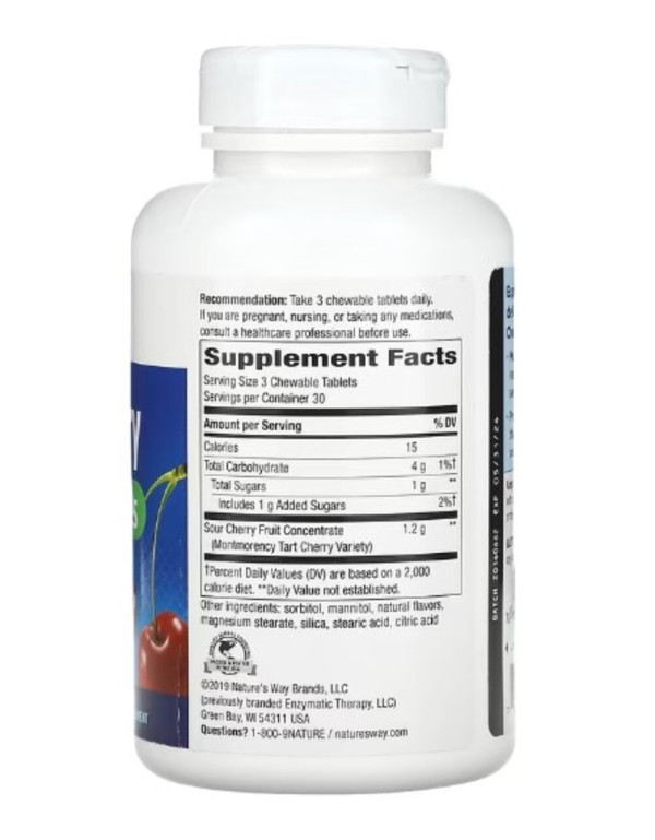 Nature's Way, Tart Cherry, Ultra Chewable, Cherry, 1,200 mg, 90 Chewable Tablets (400 mg per Tablet)