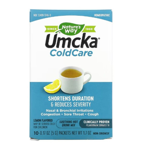 Nature's Way, Umcka, ColdCare, Soothing Hot Drink Mix, Lemon, 10 Packets, 0.17 oz (5 g) Each
