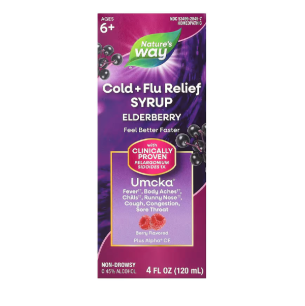 Nature's Way, Umcka, Cold+Flu, Elderberry Soothing Syrup, Berry, 4 fl oz (120 ml)